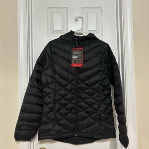 Women’s ZEROX Posur thermo cloud quilted puffer hooded black jacket. Size L